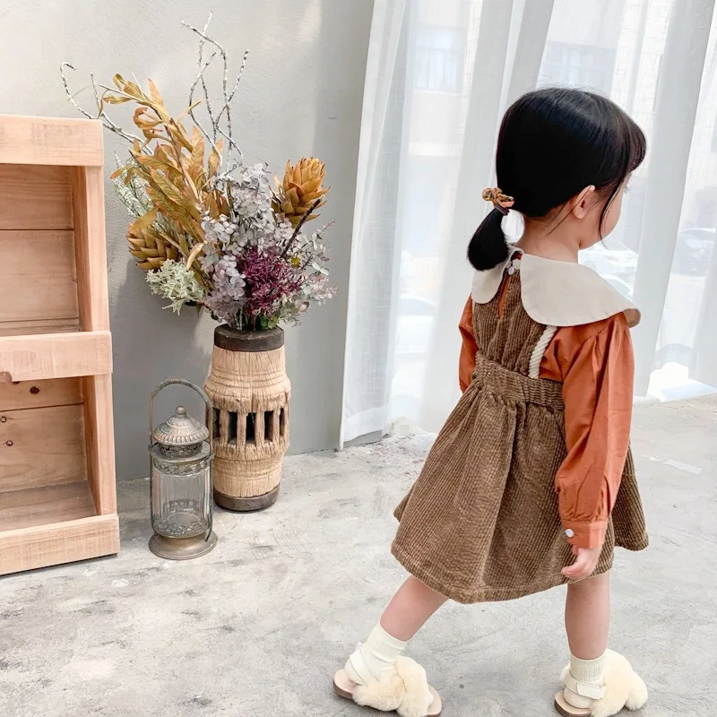 Caramel Kids Girls Fall Corduroy Dress Toddler Girl Winter Vintage Embroidered Dress Quality Baby Girl Autumn Clothes Pocket