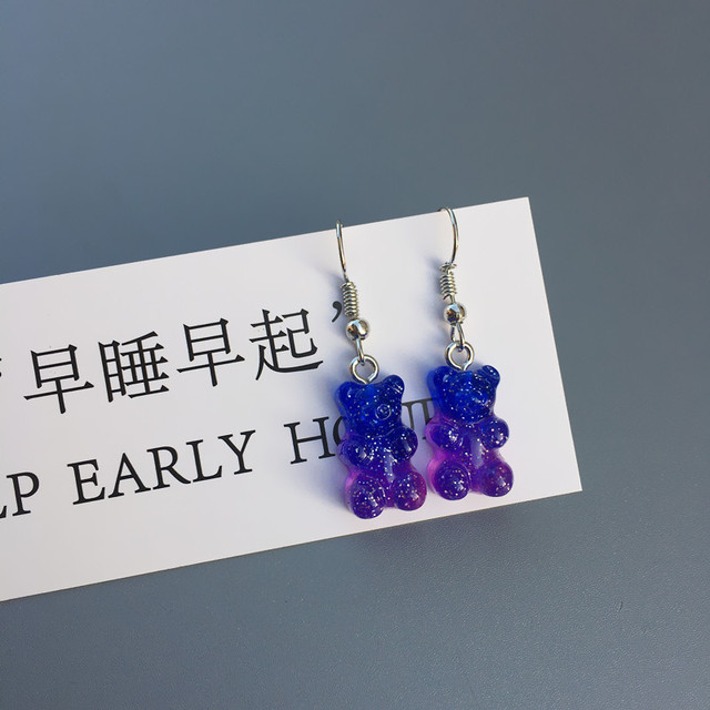 Pair Creative Cute Mini Gummy Bear Earrings Minimalism Cartoon Design Colorful Bear Female Ear Hooks Danglers Jewelry Gift