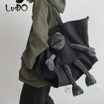 

LUCDO Fun Personality Large Capacity Tote Bags Big Joker Canvas Travel Bag Shopping Bag With Frog Toy Ladies Shoulder Handbags