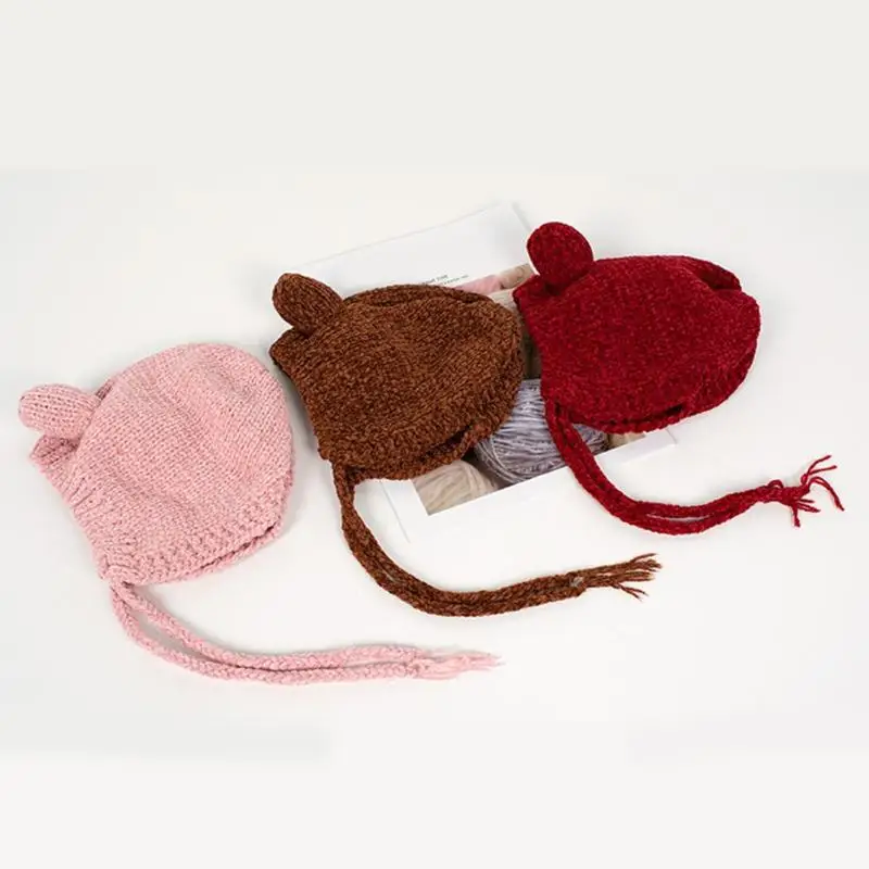 Зимняя детская шляпка с милыми заячьими ушками, шапка для Новорожденные малыши, Вязаная Мягкая теплая шапочка