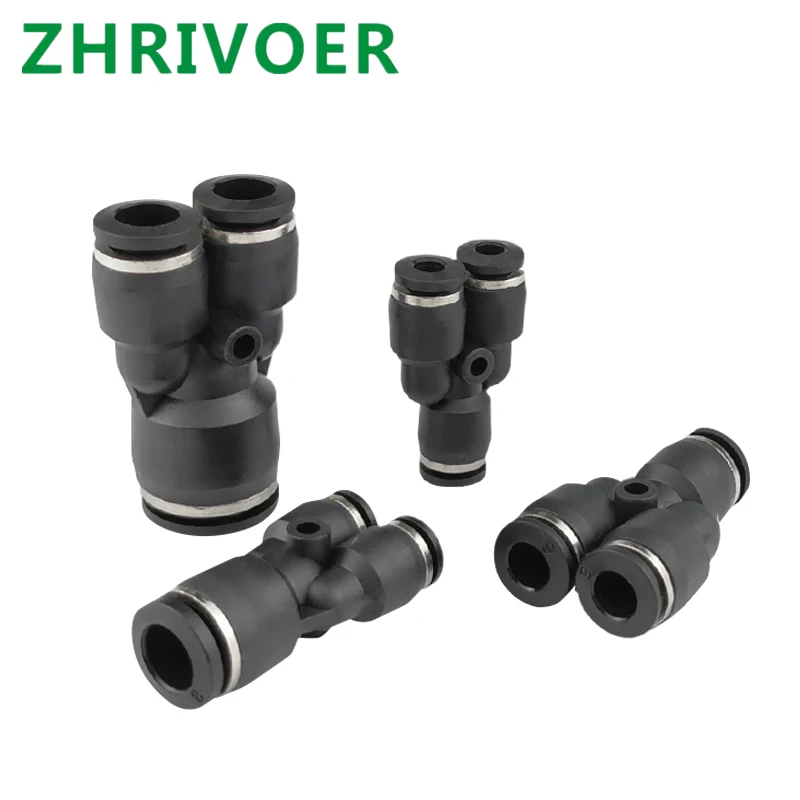 Black 3 Way Port Y Shape Air Pneumatic OD Hose Tube Push in Gas Plastic Pipe Fitting Connectors Quick Fittings PY 4mm to 16mm Black 3 Way Port Y Shape Air Pneumatic OD Hose Tube Push in Gas Plastic Pipe Fitting Connectors Quick Fittings PY 4mm to 16mm