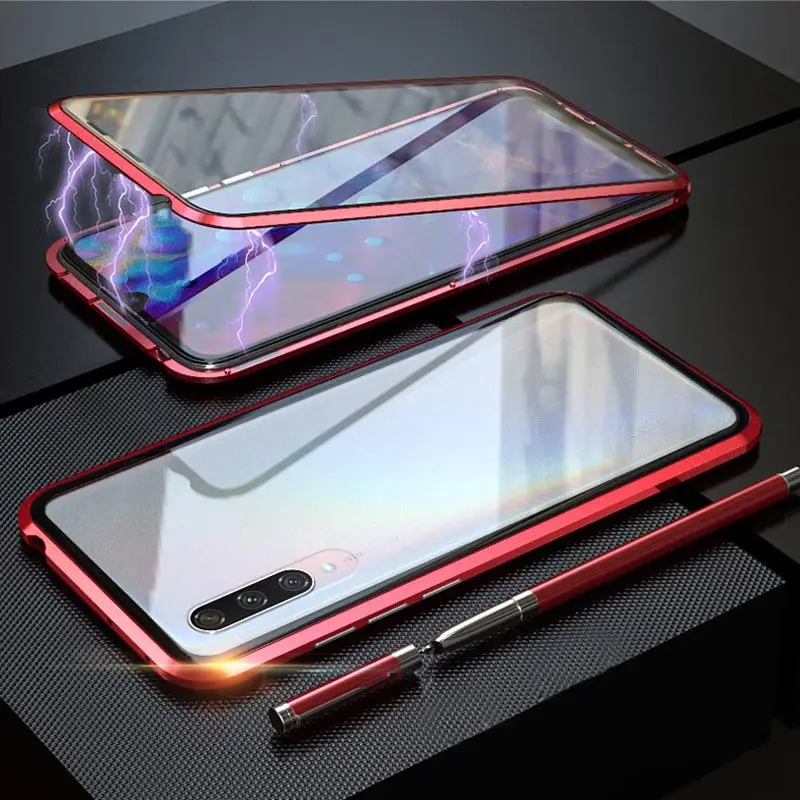 Металлический магнитный чехол для Xiaomi R redmi Note7, двухсторонний чехол из закаленного стекла на магните для Xiaomi 9 9se 9t 8 K20 redmi Note7 - Цвет: Red