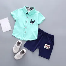 Летние комплекты для мальчиков, одежда для мальчиков, хлопковая детская одежда, повседневная рубашка+ штаны, комплект из 2 предметов, Детский костюм