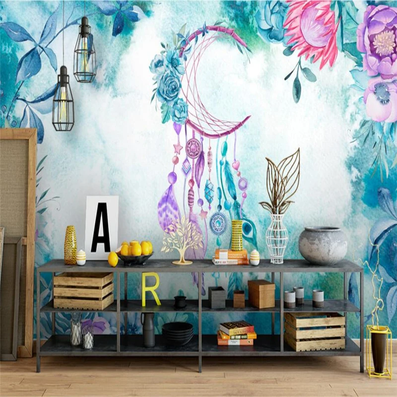 Beibehang-Nordic-modern-art-hand-painted-watercolor-flowers-and-plants-feather-wall-custom-large-mural-green (2)