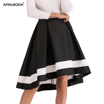 

Women Patchwork Irregular Skirt High Waist Vintage Pleated Skirt Office Lady High and Low Hem Casual A-Line Skirt Ball Gown