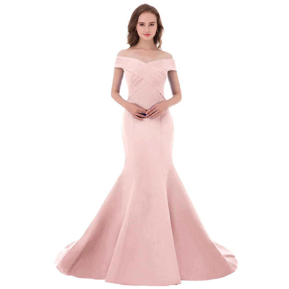 Розовый VKBRIDAL элегантное с открытыми плечами Королевский синий формальное платье русалки вечернее платье для женщин robe de soiree - Цвет: Розовый