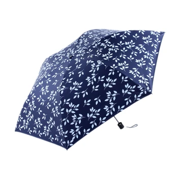 

6 Ribs 200g Leaf Pattern Rain Sun Umbrella For Women Portable Pencil Umbrella For Female Manual 3-fold UV Umbrella Easy To Carry