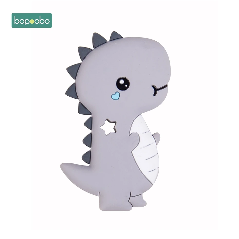 Gray-Dino Bopobo 1 шт., детский прорезыватель, силиконовый, свинья, пищевой, Брод, Прорезыватель для кормления, прорезыватель, ожерелье, аксессуары, детские товары, безопасные игрушки - Цвет: Gray-Dino
