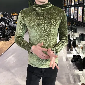 

Black Vintage T Shirt Streetwear Party Men Club Outfits Floral Printed Base Long-sleeved T Shirt Homme Royal Style T-shirt Mens