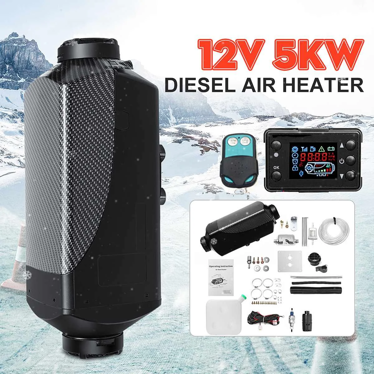 Hcalory обогревателя автомобиля 12 V/24 V 5000W ЖК-дисплей монитор дизелей подогреватель топлива одно отверстие для лодки автобуса с пультом дистанционного управления Управление и глушитель
