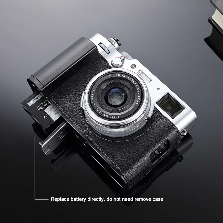 Genuine Leather Camera Half Case Metal Grip Dovetail Plate Built-in for Fujifilm X100V Fuji X-100V Black | Электроника