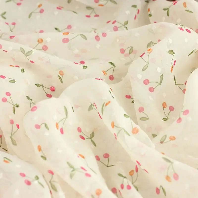 

Dress Chiffon Swissdot cherry Printed Soft dress fabric swiss dot Tilda craft fabric dress skirt Children's clothing material