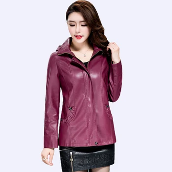 

Leather Jacket Women Coat Women's Hooded Long-Sleeved Jacket Leather Jacket Slim Large Size 6XL Plus Size Women's Clothing Lady