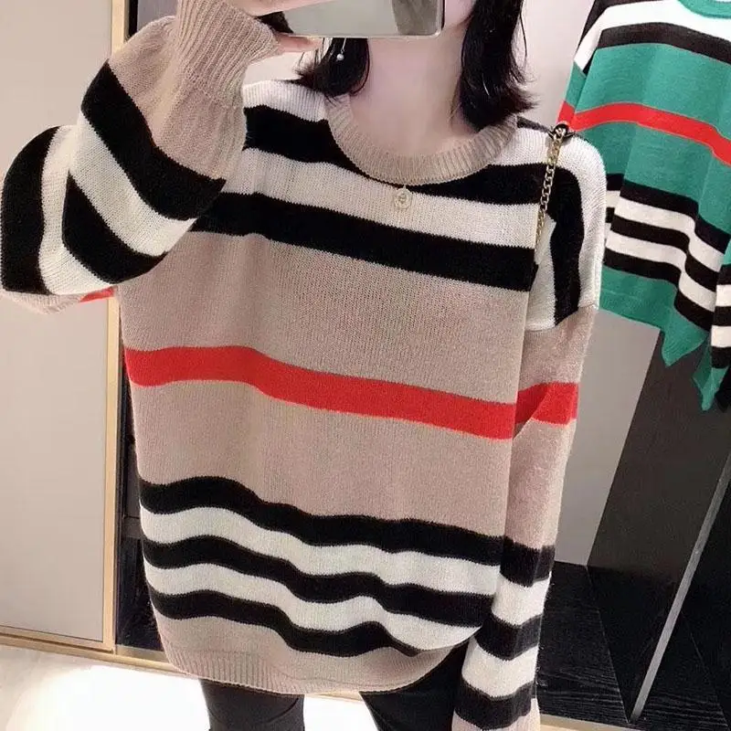 

Women's sweater autumn and winter New Large size loose 100.00kg pullover sweater female slim Joker lazy wind top students