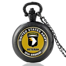 

Black Classic Veteran 101st Airborne Glass Cabochon Quartz Pocket Watch Vintage Men Women Pendant Necklace Watches Gifts
