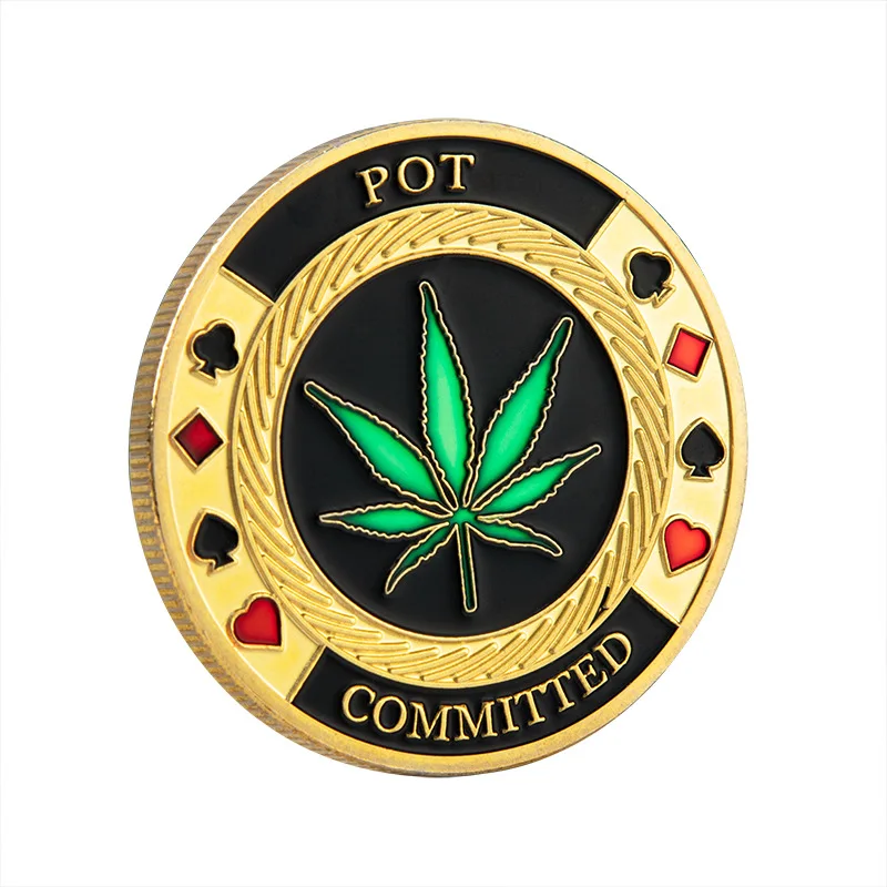 5PCS Poker Chip Casino POT Committed Metal Challenge Gold Lucky Souvenir Coin 