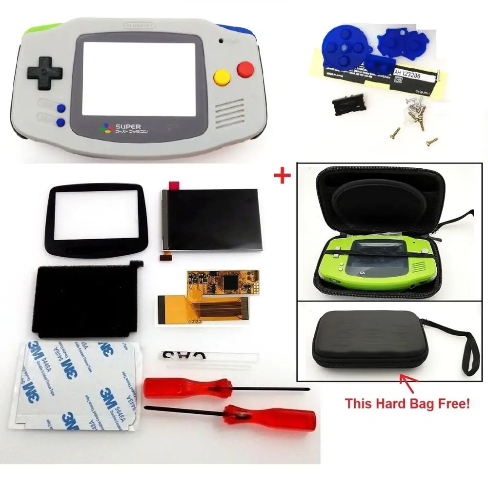 V2 IPS комплекты ЖК экранов для GBA Подсветка ЖК экран 10 уровней яркость ЖК экран V2 для игровая приставка GBA и предварительно вырезанный чехол|Запасные части| | АлиЭкспресс