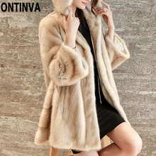 Новая модная зимняя женская куртка из искусственного меха, пальто, одноцветная Меховая куртка с капюшоном из меха норки, s размера плюс 3XL, женская тонкая верхняя одежда, пальто
