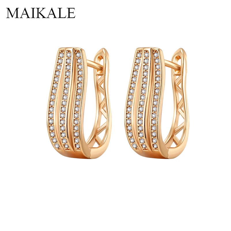 

MAIKALE Fashion Design Zircon Stud Earrings for Women Multilayer Geometric Earrings Hollow Gold Silver Color Female Jewelry Gift