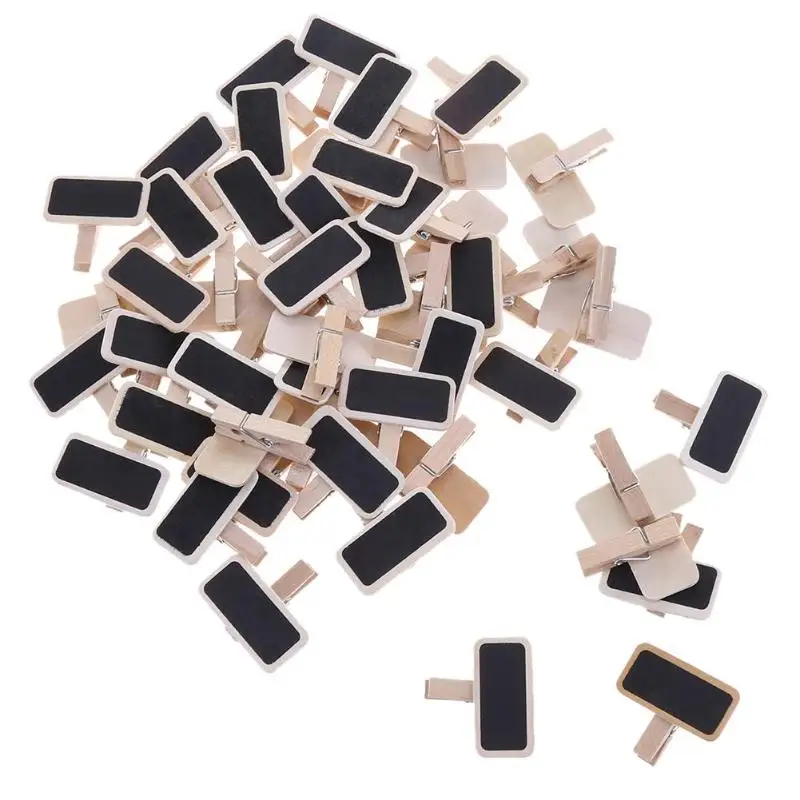 

50pcs Mini Wooden Blackboard Clamps Note Folder Photo Clip Mark DIY Decor