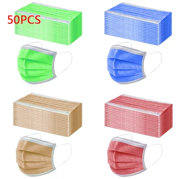 

50pcs Multiple colour Adult Disposable Face Mask 3Ply Ear Loop Protection Mask Facemask masque mascarillas adultos mascherine