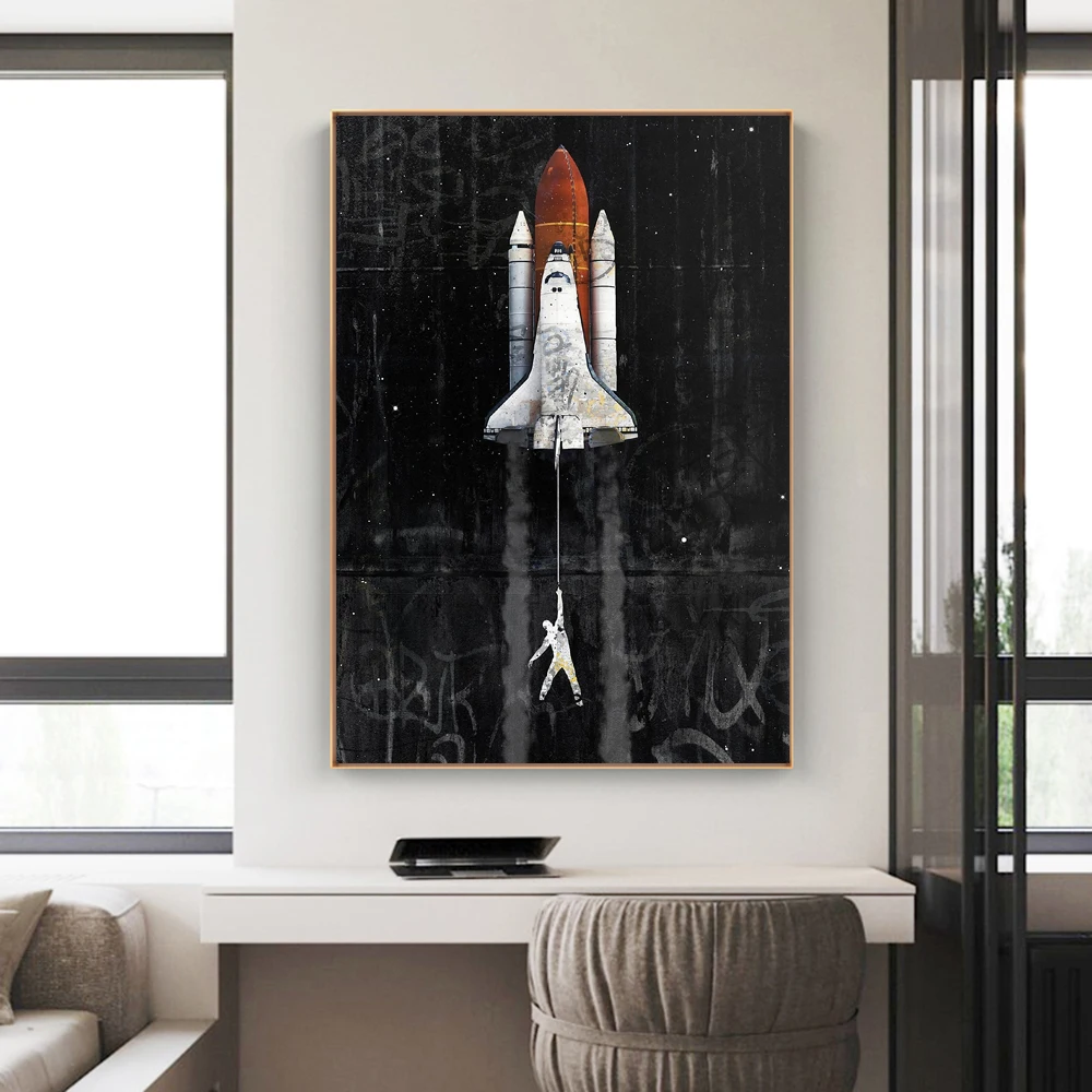 Graffiti Art Astronaut Space Dreaming Spacecraft Canvas Painting Wall Pictures for Living Room Posters and Prints Home Decor | Дом и сад