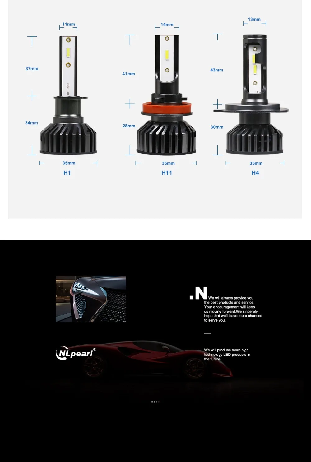 NLpearl 2x H1 светодиодные мини-лампы накаливания 60 Вт 10000LM H4 Led H7 4300K H11 H8 H9 H3 Led 9005 HB3 HB4 9006 6500K 8000K Автомобильные светодиодные лампы