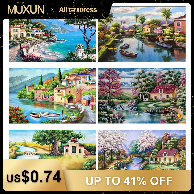 

Muxun Diamond Painting Scenic Diamond Embroidery Sale Landscape Full Picture Of Rhinestones Mediterranean Sea Mosaic Gift Jq257