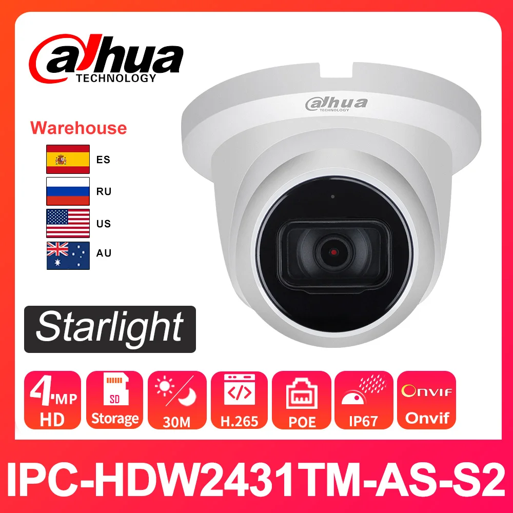 Dahua IPC HDW2431TM AS S2 оригинальная HD 4MP IP камера безопасности PoE IR30m ночное видение H.265 IP67