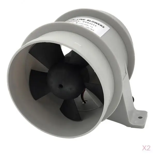 2x Marine Electric Turbo in Line Bilge Blower 4 inch 100mm Diameter 12V - Waterproof
