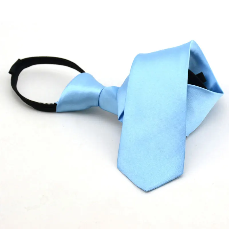 1 шт. предварительно завязанный Блестящий студенческий галстук с молнией для женщин мальчиков девочек тонкий узкий мужской галстук сплошной красный черный темно-синий 5 см обтягивающий - Цвет: Светло-голубой