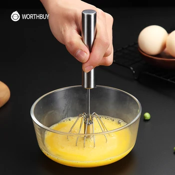 

WORTHBUY Semi-automatic Egg Beater 304 Stainless Steel Egg Whisk Manual Hand Mixer Self Turning Egg Stirrer Kitchen Egg Tools