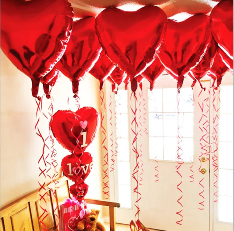 

5pcs/pack 10 Inch Heart Shape Aluminum Foil Ballons inflatable birthday Wedding Party decoration balloon