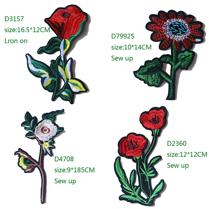 

1PCS Rose Bud Chrysanthemum Embroidered Iron on Patches for Clothing DIY Stripes Clothes Patchwork Sticker Custom Flowers Badges