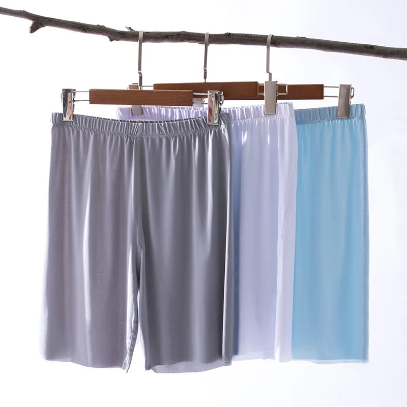 Men's Ice Silk Sleep Bottoms Casual Solid Comfortable Elastic Shorts Underwear Male Plus Size 4XL Seamless Home Sleepwear Pants