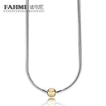 

FAHMI 100% 925 sterling silver MOMENTS SILVER NECKLACE WITH 14CT GOLD ROUND CLASP Women's Gifts Original Jewelry 590742HG