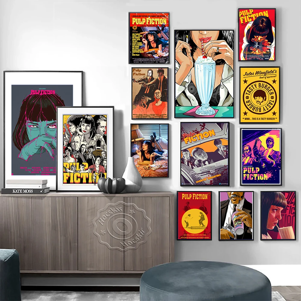 

Pulp Fiction Classic Movie Retro Art Print Poster, Actor Portrait Abstract Illustration Canvas Painting, Wall Picture Home Decor