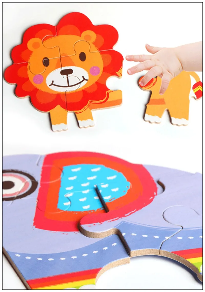 1 набор, детская Первая головоломка, деревянная игрушка-головоломка, Мультяшные животные, детские деревянные пазлы, развивающие обучающие игрушки для детей ZXH