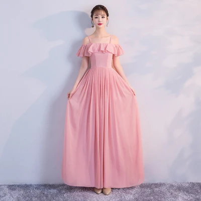 Розовое шифоновое длинное платье подружки невесты размера плюс, элегантное женское платье из тюля для свадебной вечеринки, сексуальное платье для выпускного вечера, Клубное синее длинное простое платье - Цвет: 1830 long pink