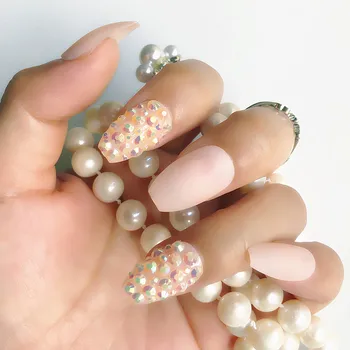 

24 pieces of exquisite Crystal Diamond Bridal false nail set matte coffee false nail enhancement art light Khaki