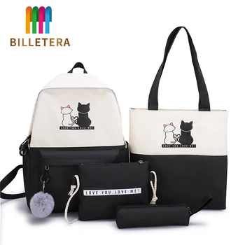 

BILLETERA Large Capacity Canvas Backpack School Student Bag 4-Piece Set Colorful Leisure Sports Pack For Mens Women Travel