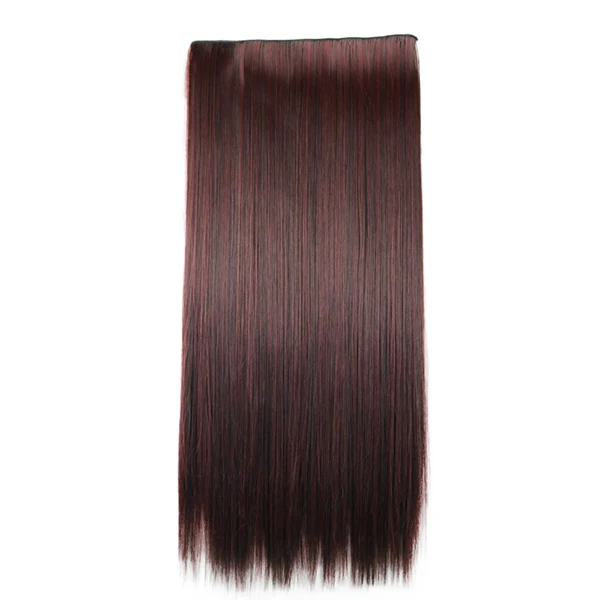 wine red Черные волосы на заколках, 5 клипс, синтетические волосы для наращивания на всю голову, толстые длинные прямые волосы, парики - Цвет: wine red