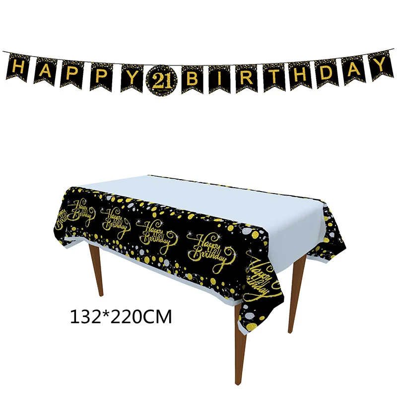 21 Birthday Disposable Tableware Party Supplies Birthday Party Decorations Adult Black and Gold Decorations Paper Straws Plates