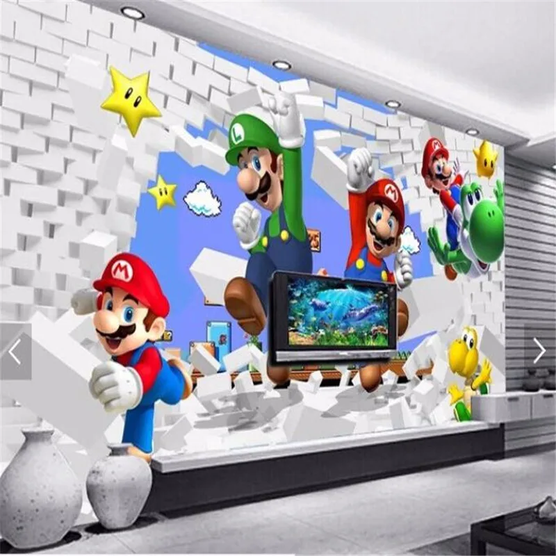 子供部屋用のパーソナライズされた壁紙 スーパーマリオの3d漫画の背景 家の装飾 壁紙 Aliexpress