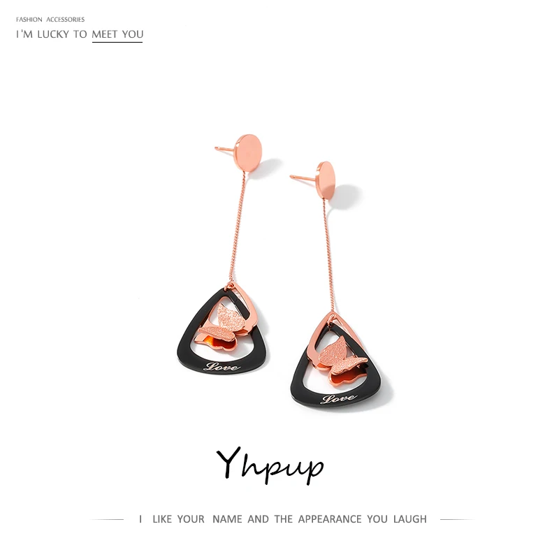 Серьги подвески с бабочками Yhpup черные розовые золотые длинные серьги из