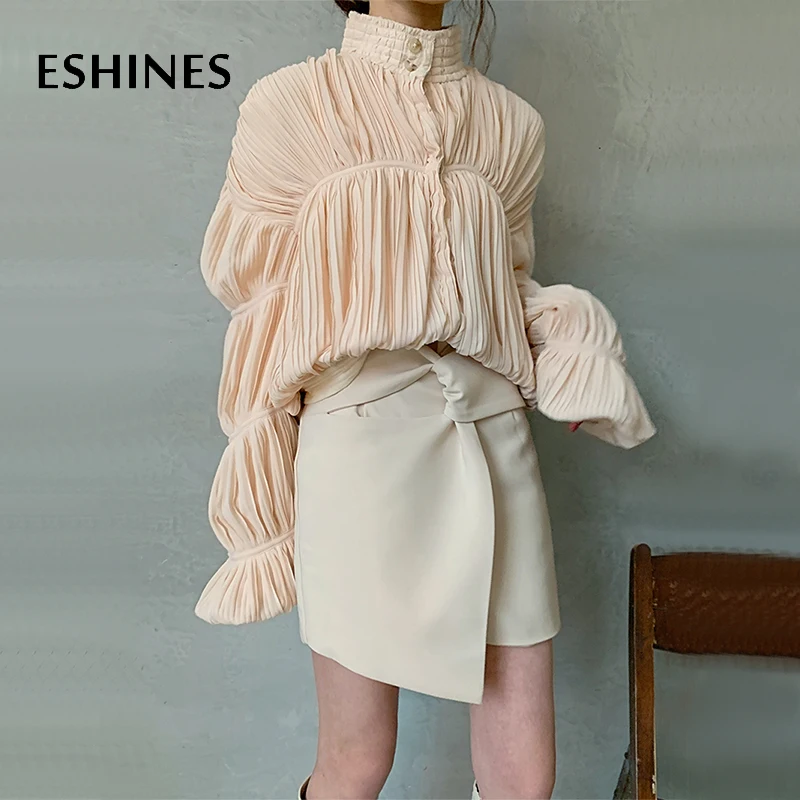 ESHINES Новая модная светло-розовая Женская блузка осенний винтажный