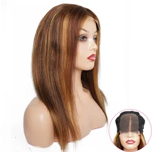 4*4 zamknięcie koronki peruki P4/27 Highlight kolor Ombre brazylijski ludzki włos peruka brązowy mieszane miód blond koronkowa peruka na przód dla kobiet