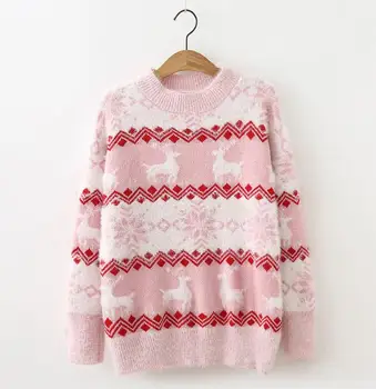 

Women winter Warm Christmas sweater jersey navidad o-neck reindeer Snowflake patterns Blouse winter coat Women Pullovers