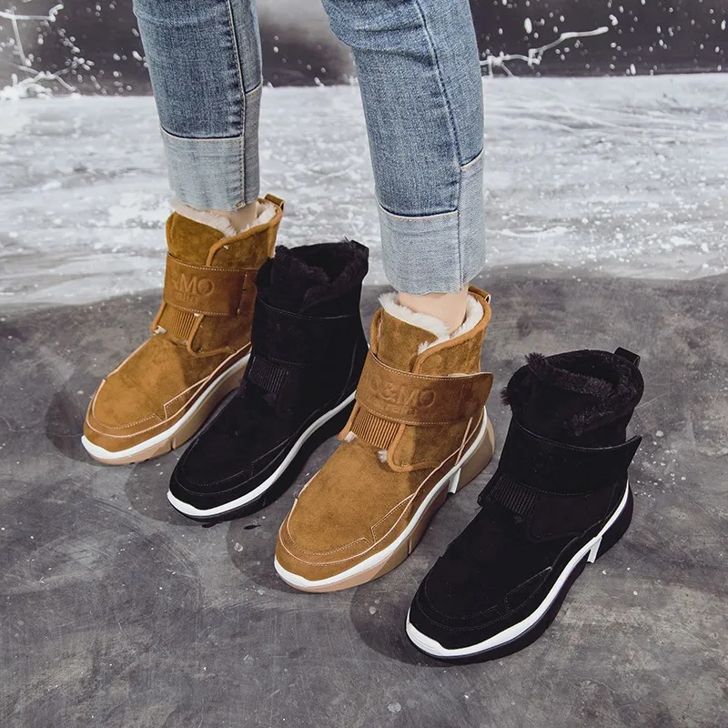 Новые дизайнерские зимние сапоги; женская обувь; зимние сапоги коричневого и черного цвета; теплые плюшевые сапоги на меху; мягкая удобная модная обувь на платформе