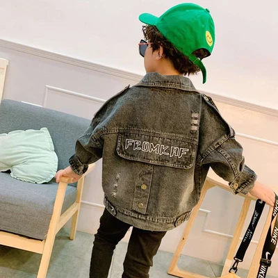 Hot Sale Boys Casual Denim Jacket 2021 Spring Leather Spliced Coat Kids Autumn New Leisure Children's Clothes Outerwear X77 |